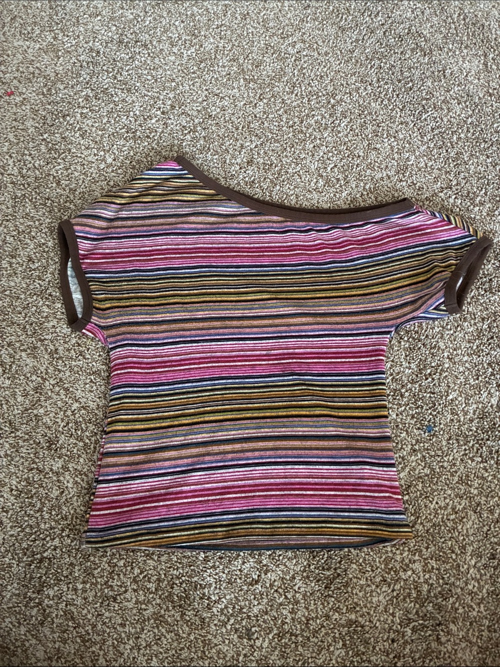 Striped Cider Off-Shoulder Women’s Top in Pink and Brown